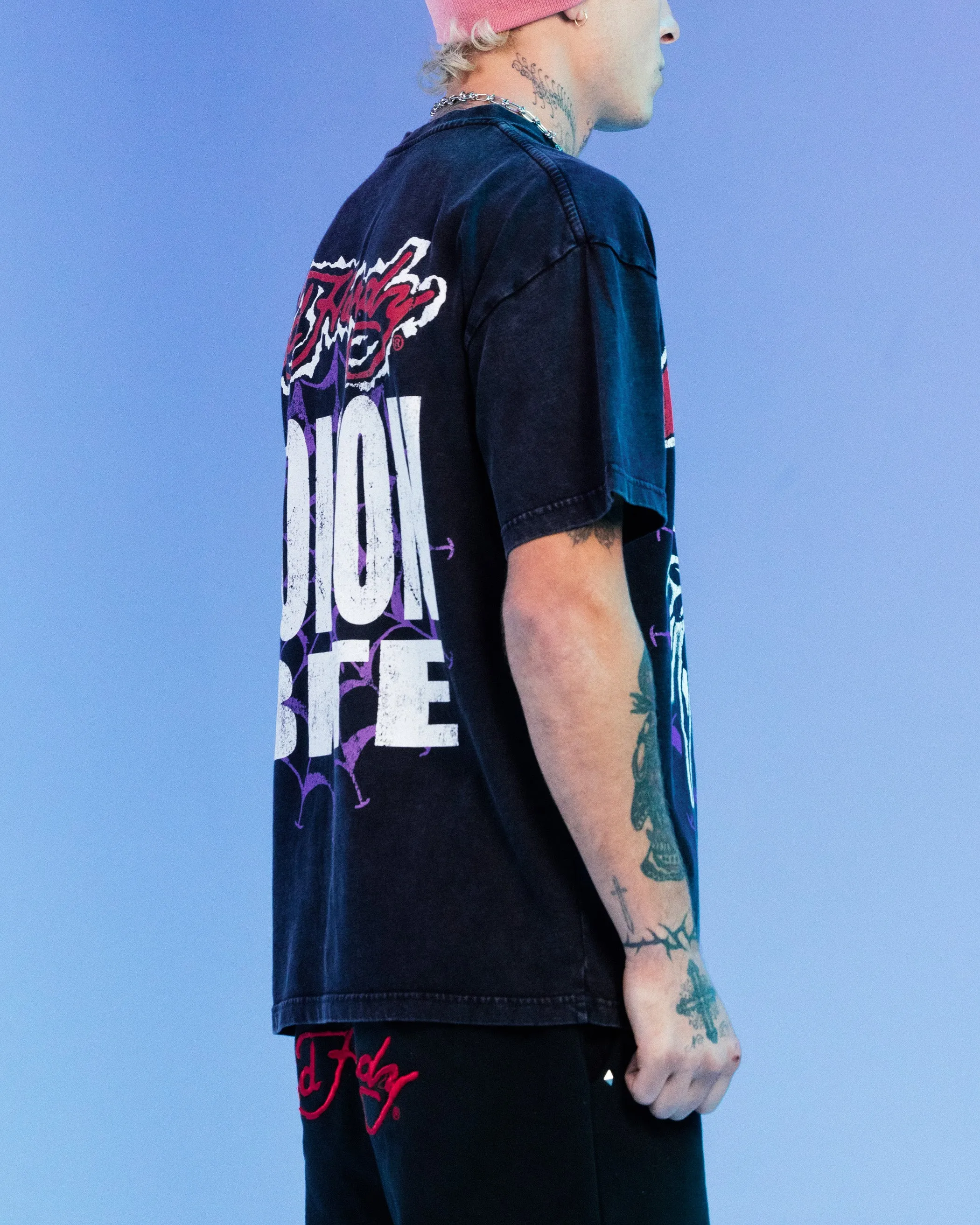 Ed Hardy By Loiter Poison Vintage T-Shirt Black Acidwash