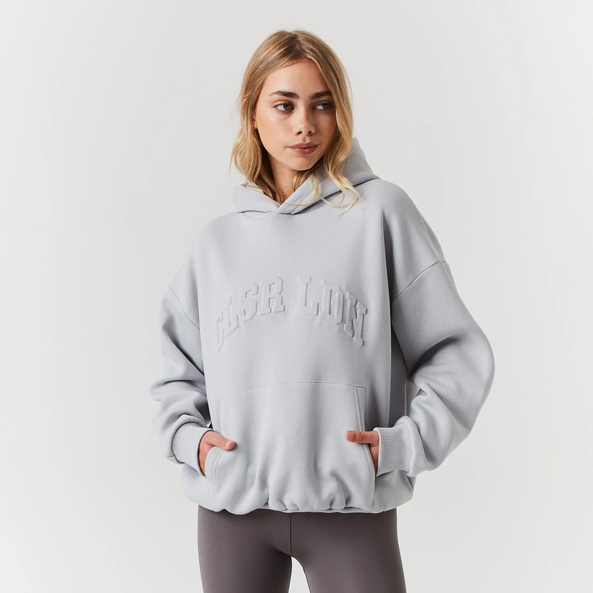 Embossed Varsity Hoodie | Ice Grey