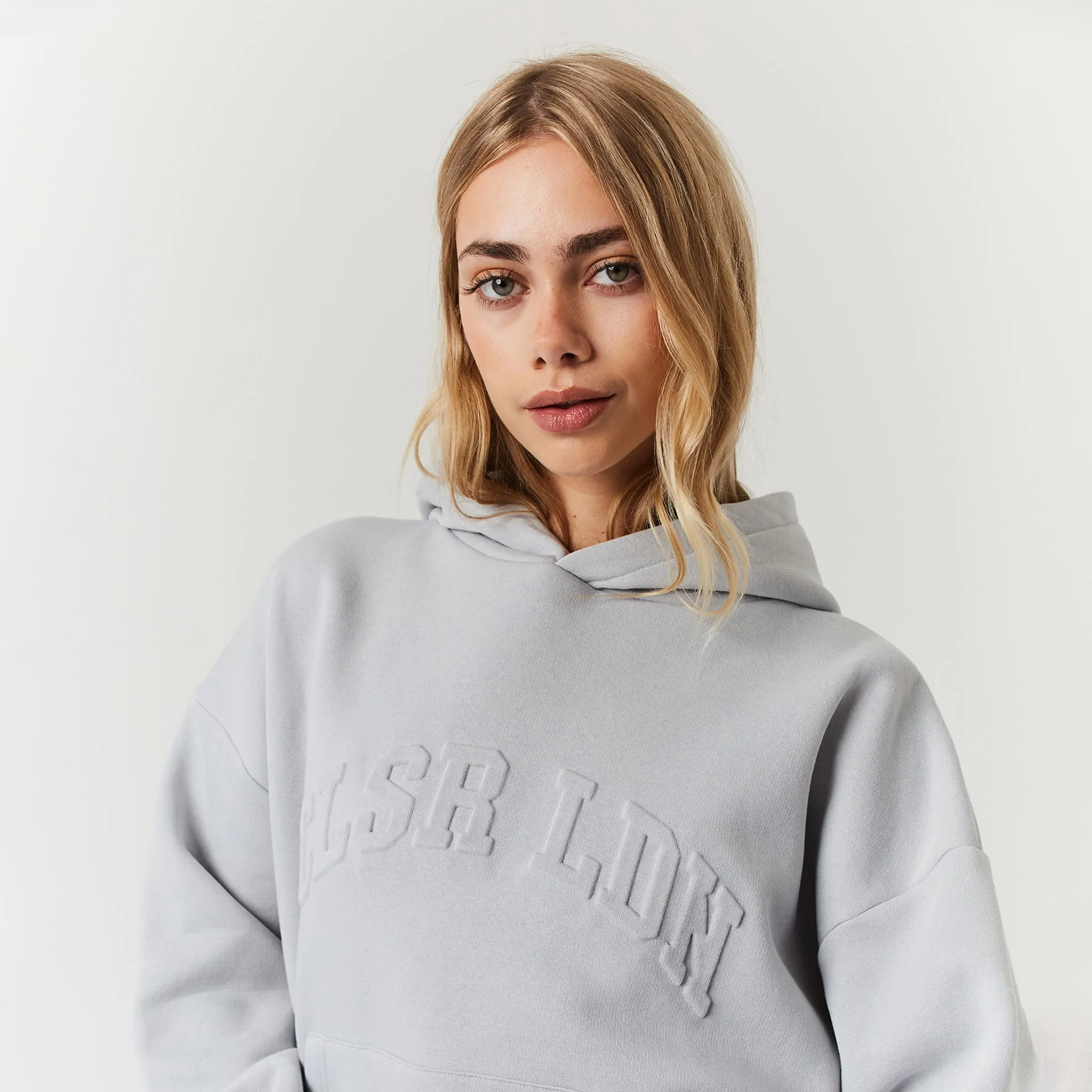 Embossed Varsity Hoodie | Ice Grey