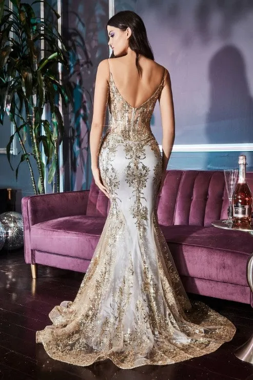 Embroidered Fantasy Magenta Sequined Sleeveless Mermaid Gown