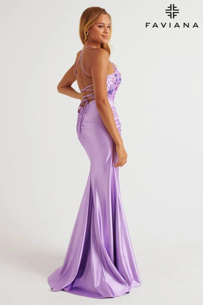 Faviana Ruched Lace Corset Prom Dress 11252