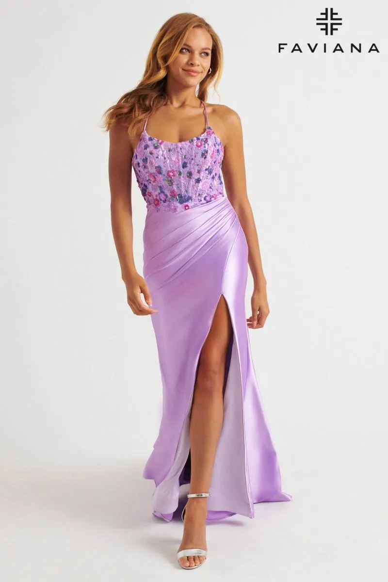 Faviana Ruched Lace Corset Prom Dress 11252