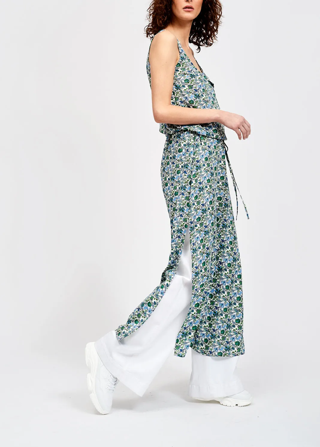 Floral print sleeveless maxi dress with rhinestones