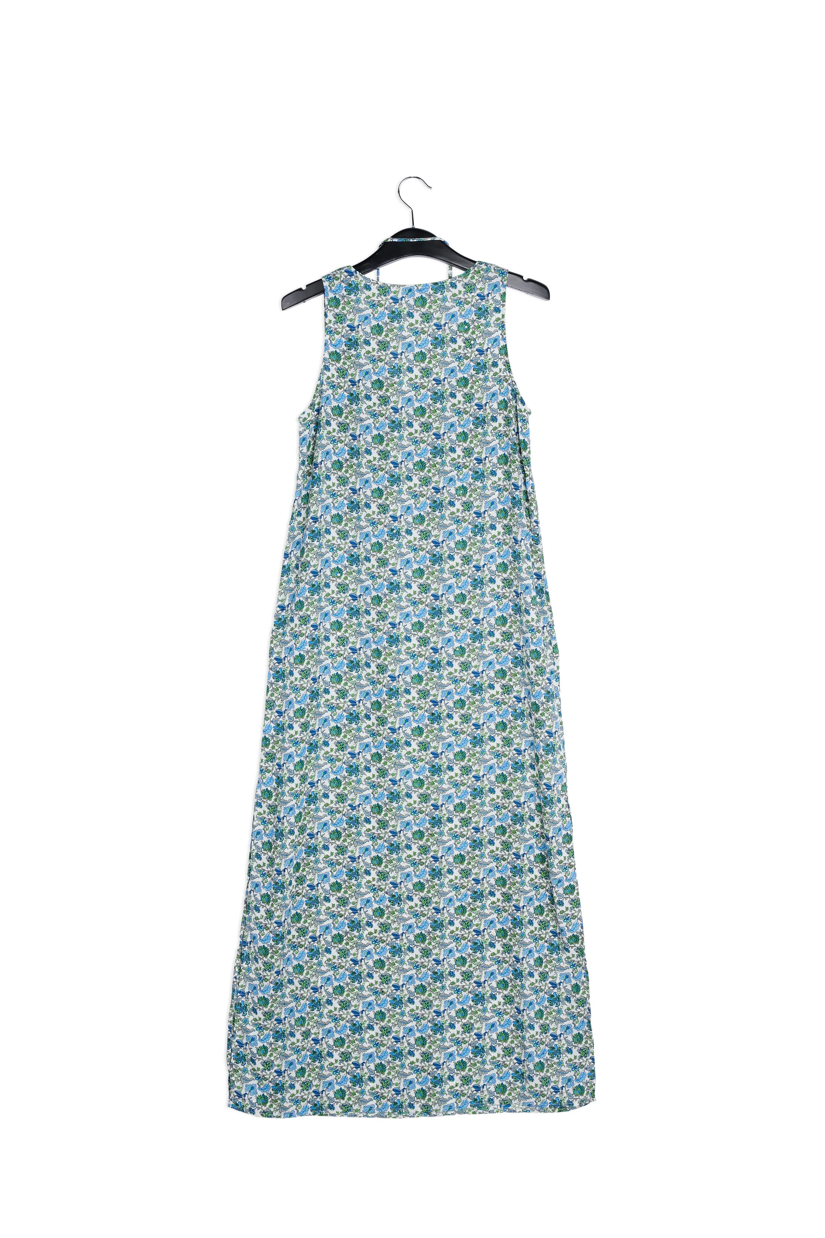 Floral print sleeveless maxi dress with rhinestones