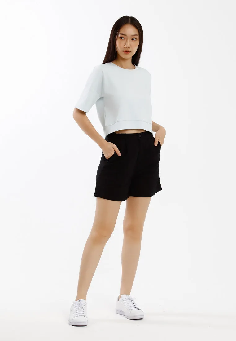 Forest Ladies Cotton Interlock Oversized Short Sleeve Round Neck T-Shirt Women Plain Tee Cropped Top - 822431