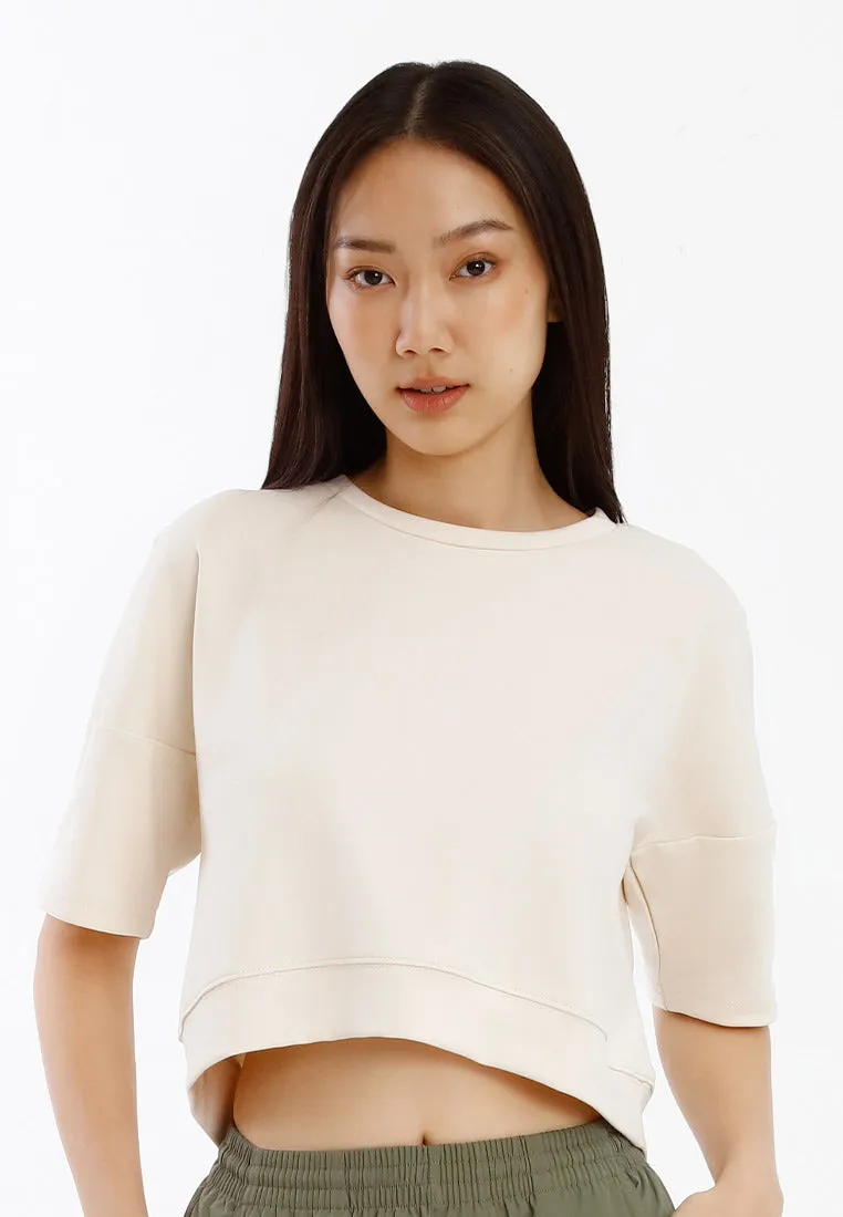 Forest Ladies Cotton Interlock Oversized Short Sleeve Round Neck T-Shirt Women Plain Tee Cropped Top - 822431