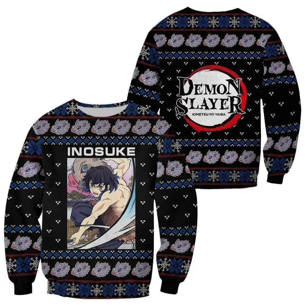Giftngon - Inosuke Ugly Christmas Sweater Demon Slayer Anime Xmas Gift Custom Clothes