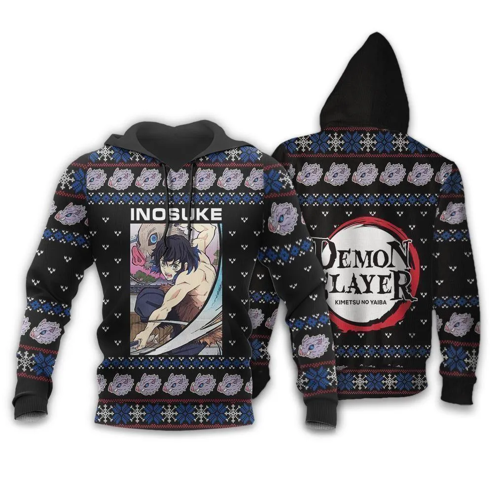 Giftngon - Inosuke Ugly Christmas Sweater Demon Slayer Anime Xmas Gift Custom Clothes