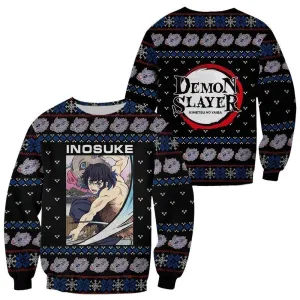 Giftngon - Inosuke Ugly Christmas Sweater Demon Slayer Anime Xmas Gift Custom Clothes