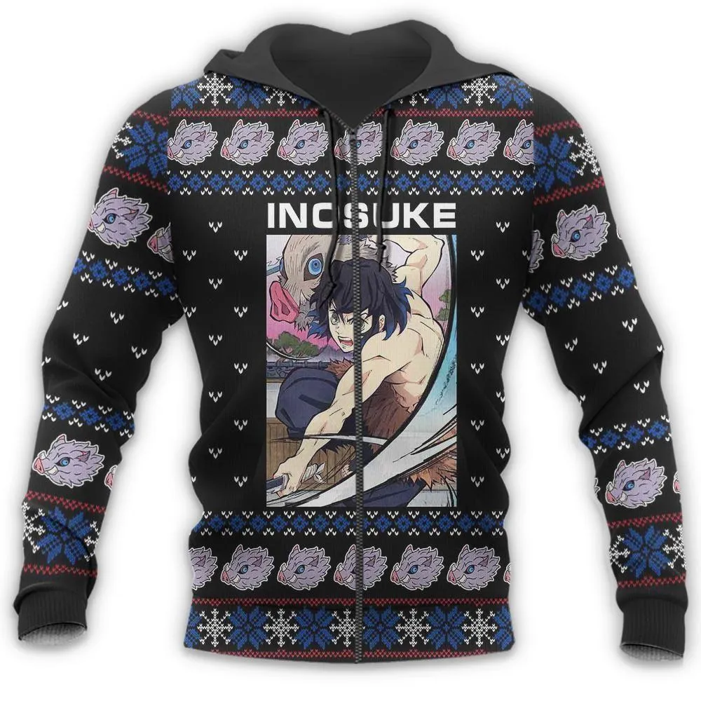 Giftngon - Inosuke Ugly Christmas Sweater Demon Slayer Anime Xmas Gift Custom Clothes