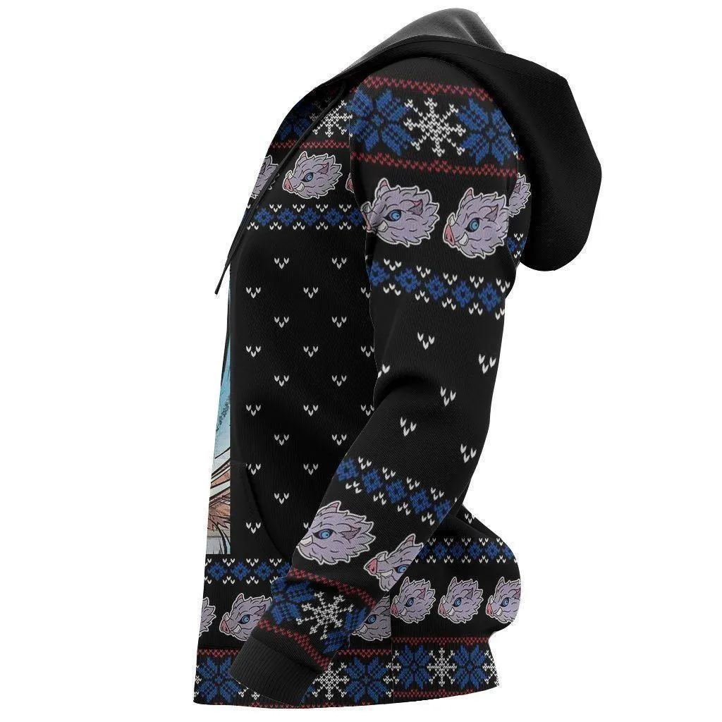 Giftngon - Inosuke Ugly Christmas Sweater Demon Slayer Anime Xmas Gift Custom Clothes