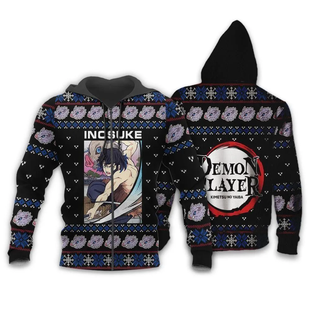 Giftngon - Inosuke Ugly Christmas Sweater Demon Slayer Anime Xmas Gift Custom Clothes