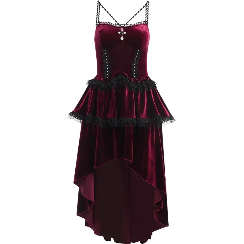 Girlary Velvet Cocktail Bodycon Party Dress Vestidos Vintage Elegant Sleeveless Bandage Lace Trim Lolita Mini Dress Women Halloween