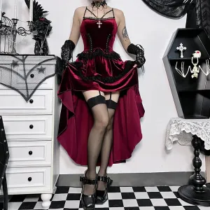 Girlary Velvet Cocktail Bodycon Party Dress Vestidos Vintage Elegant Sleeveless Bandage Lace Trim Lolita Mini Dress Women Halloween