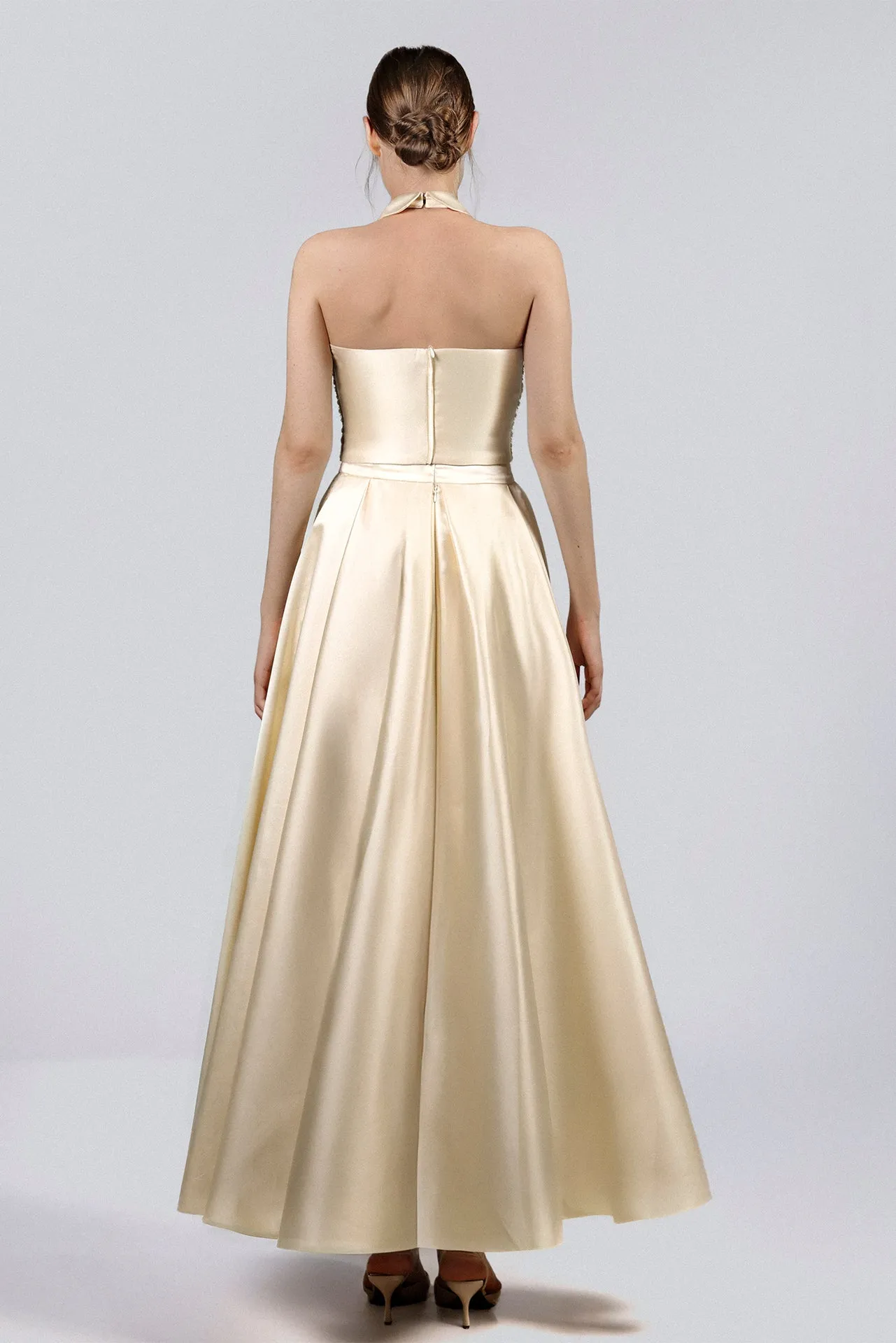 Halter-Neck Evening Dress with Sequined Bodice