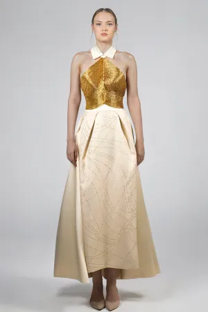 Halter-Neck Evening Dress with Sequined Bodice