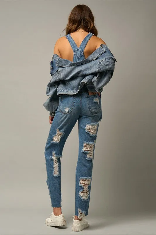 HEAVY DISTRESSED STRAIGHT FIT OVERALL