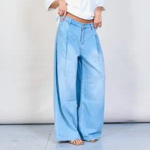 High-waist pleated denim pants wholesale