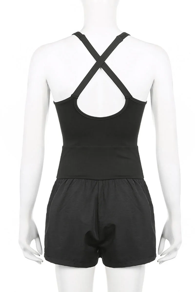 JD1096 Solid Cutout Tank Romper