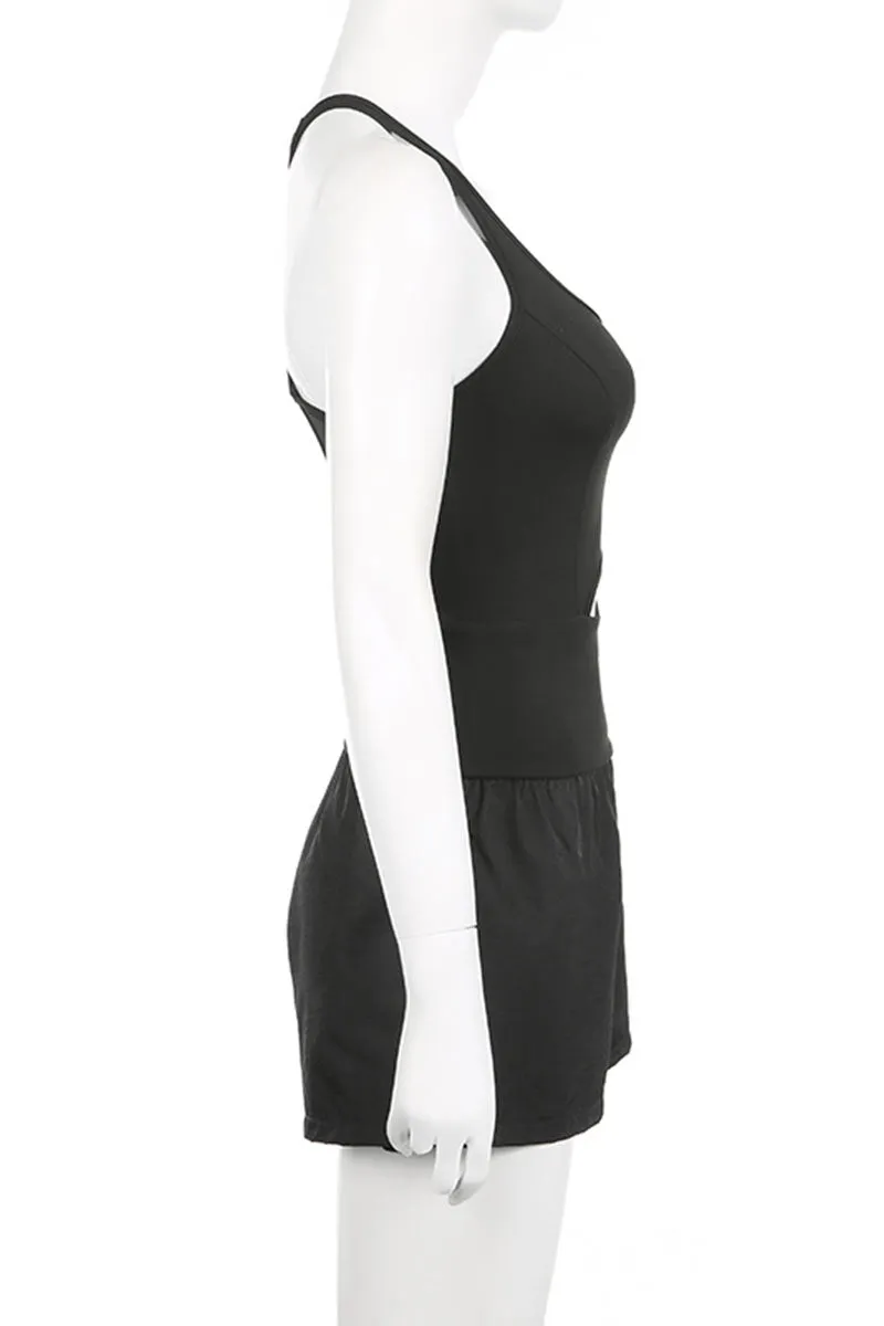 JD1096 Solid Cutout Tank Romper