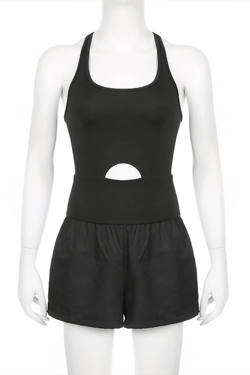 JD1096 Solid Cutout Tank Romper