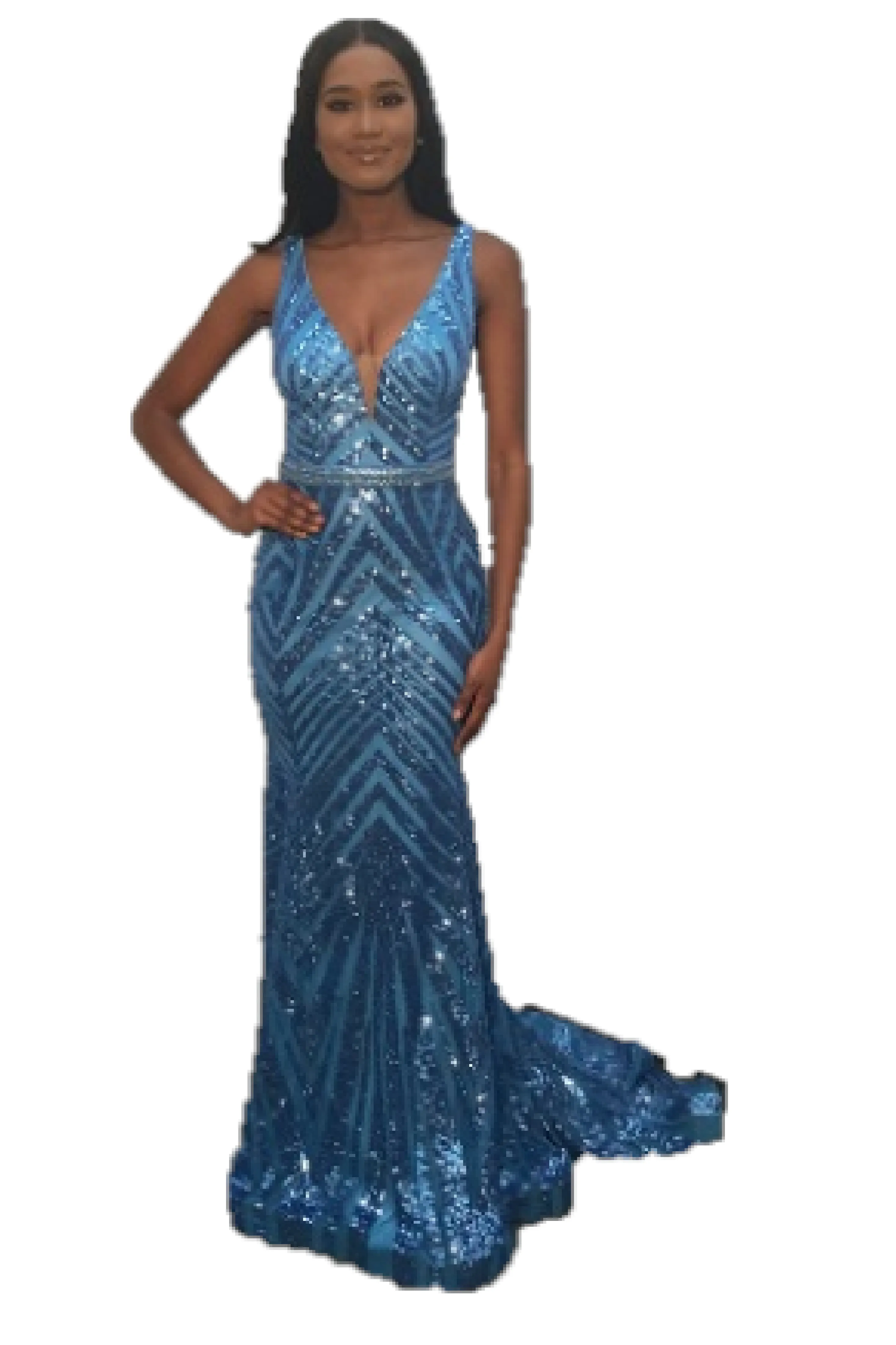 Jovani 03570 Long Fitted Sequin Mermaid Formal Prom Dress V Neck Pageant Gown