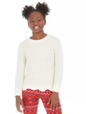 Kids Girl Striped Soft Fleece Sweater,Off White