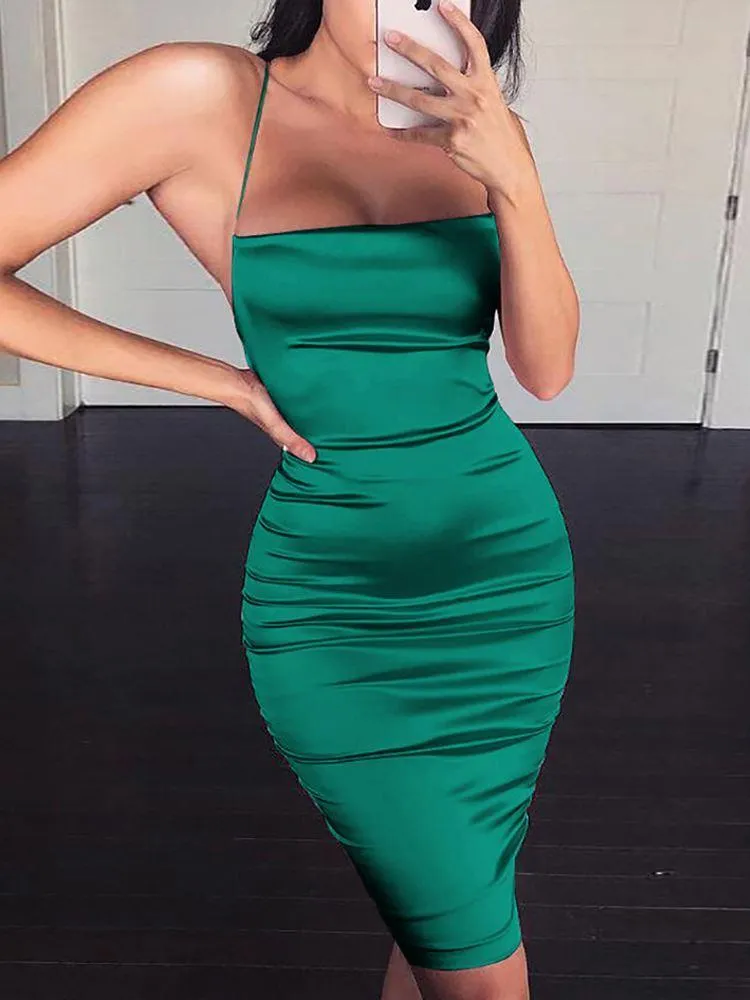 Lace-Up Back Tight Short Satin Dress