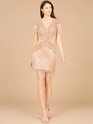 Lara Beaded Fringe Short Dress with Cap Sleeves 29123