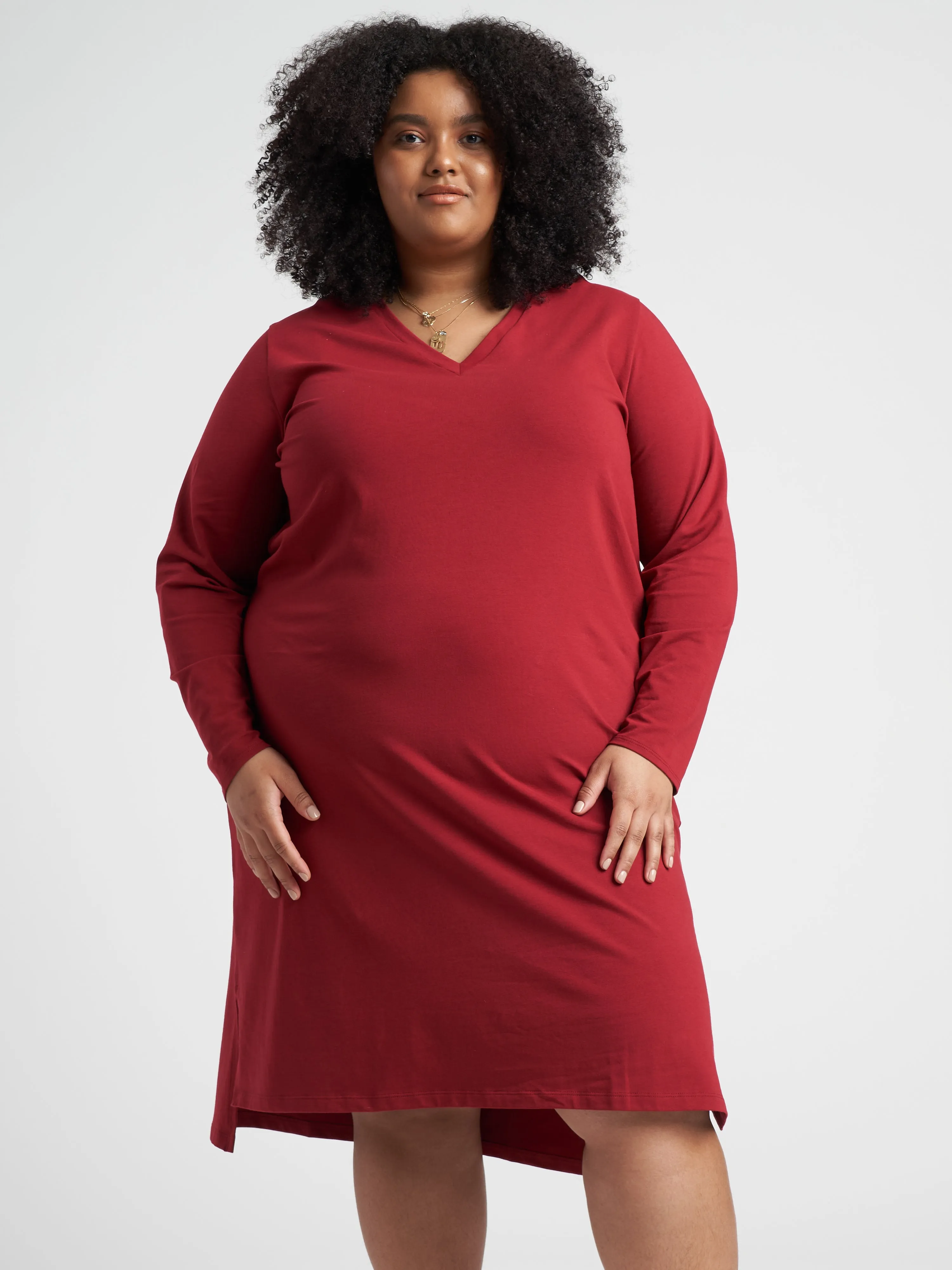 Long Sleeve Tesino Washed Jersey Dress - Red Dahlia