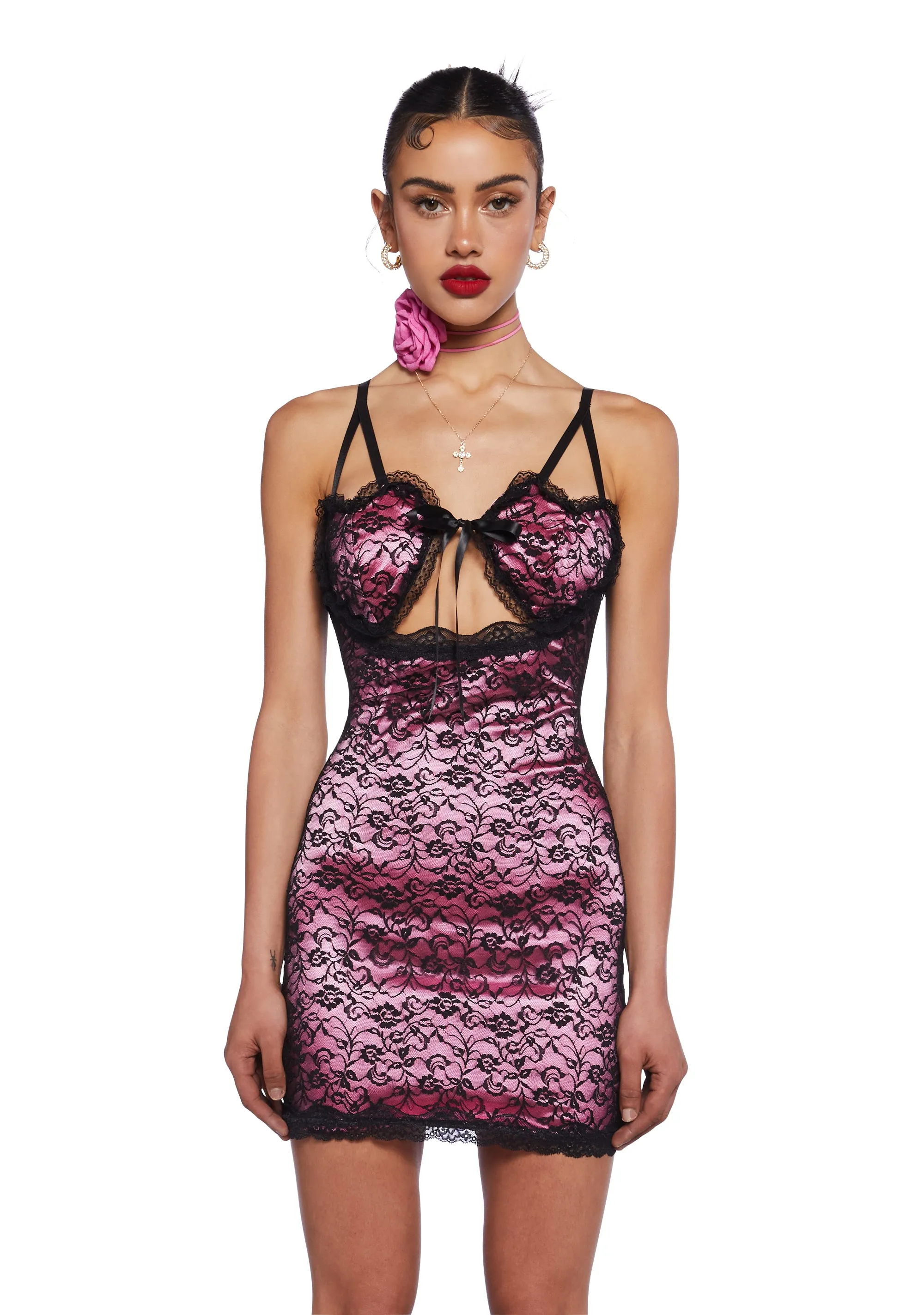 Love In Command Lace Mini Dress - Pink