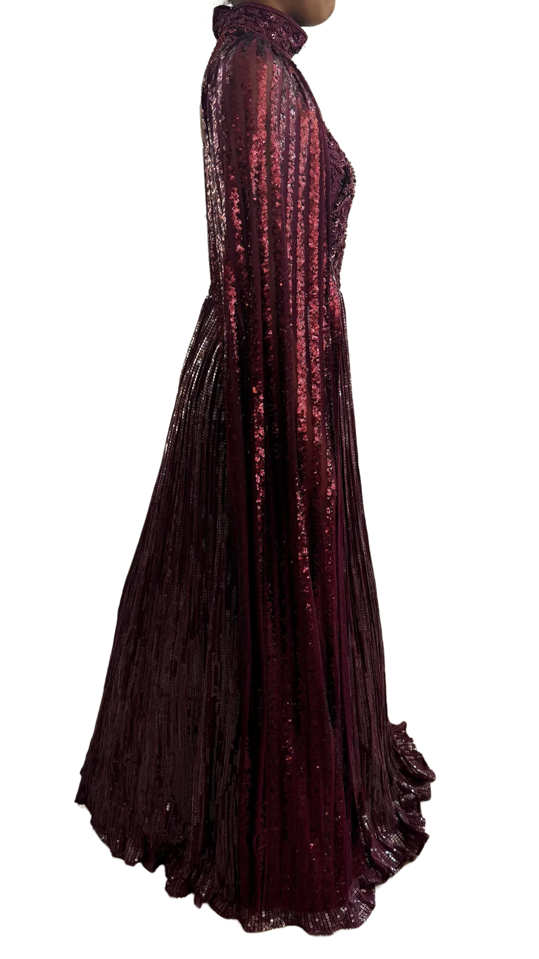 Maroon Fully Sequined & Beaded Cape  Gown