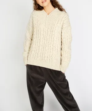 Mill Lane Cable V-neck Sweater Chalkstone