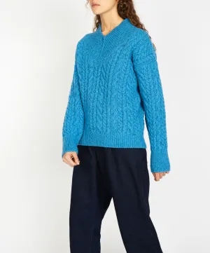 Mill Lane Cable V-neck Sweater Forget-Me-Not Blue