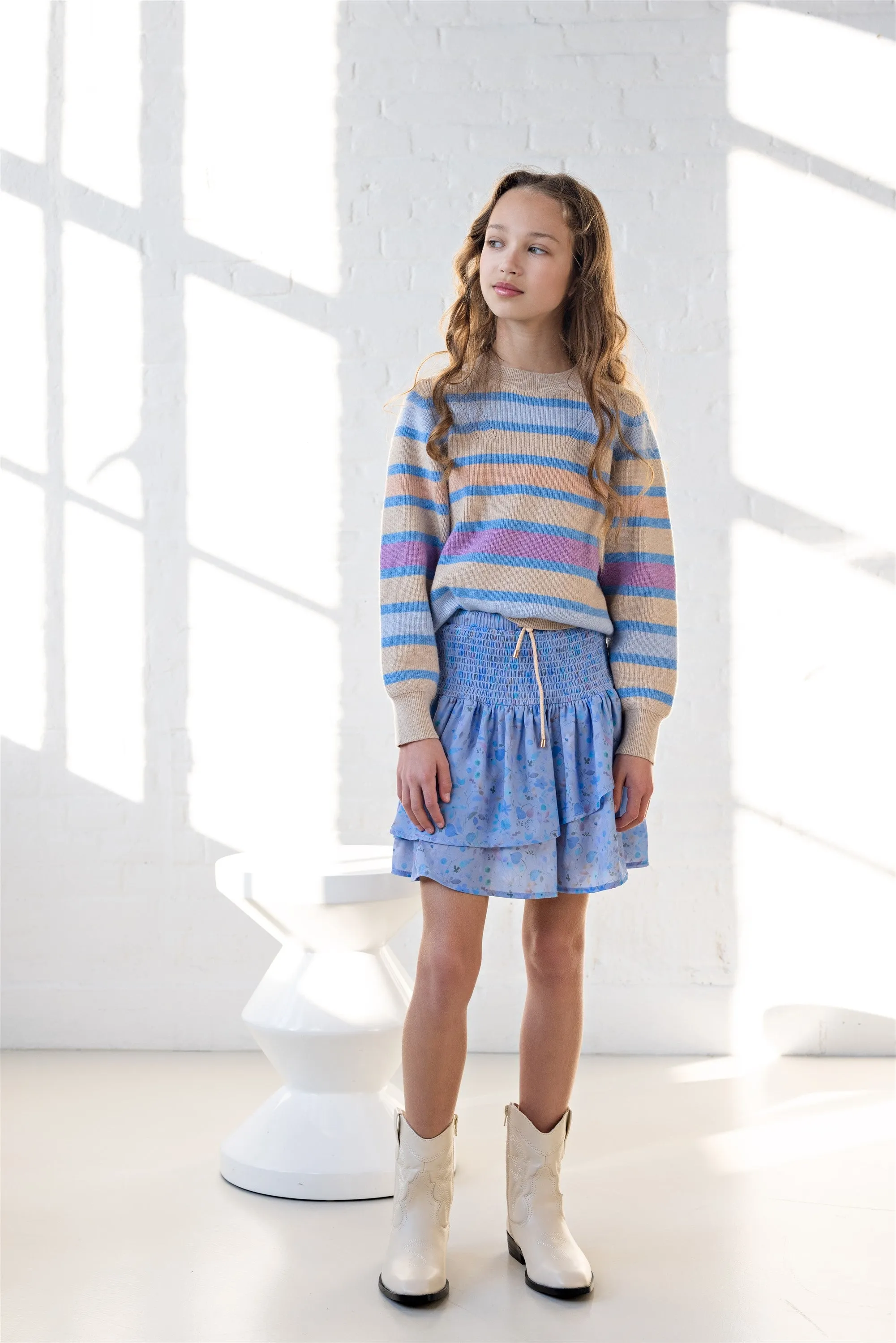 NoNo K-Soft Girls Striped Knitted Sweater Sand