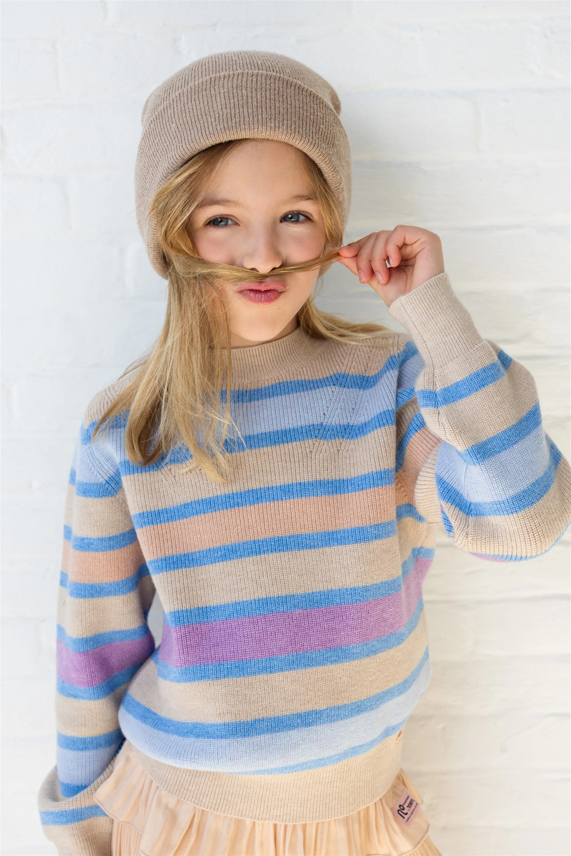 NoNo K-Soft Girls Striped Knitted Sweater Sand