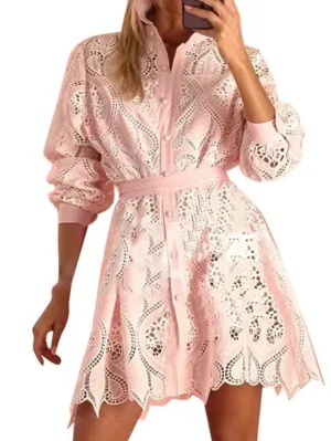 Pink and white lace mini dress