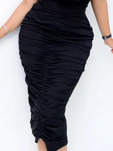 Pleated Zipper Midi Skirt