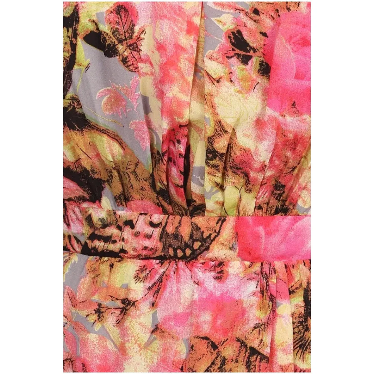 Plus Maxi Dress Chiffon Butterfly Floral Sleeveless Mock Neck Womens