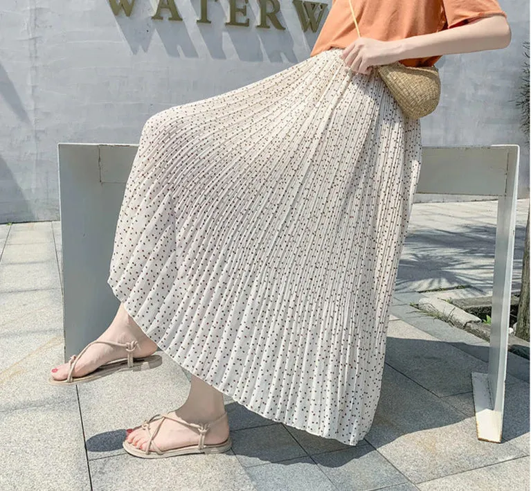 Polka Dot Mid Length Pleated Skirt