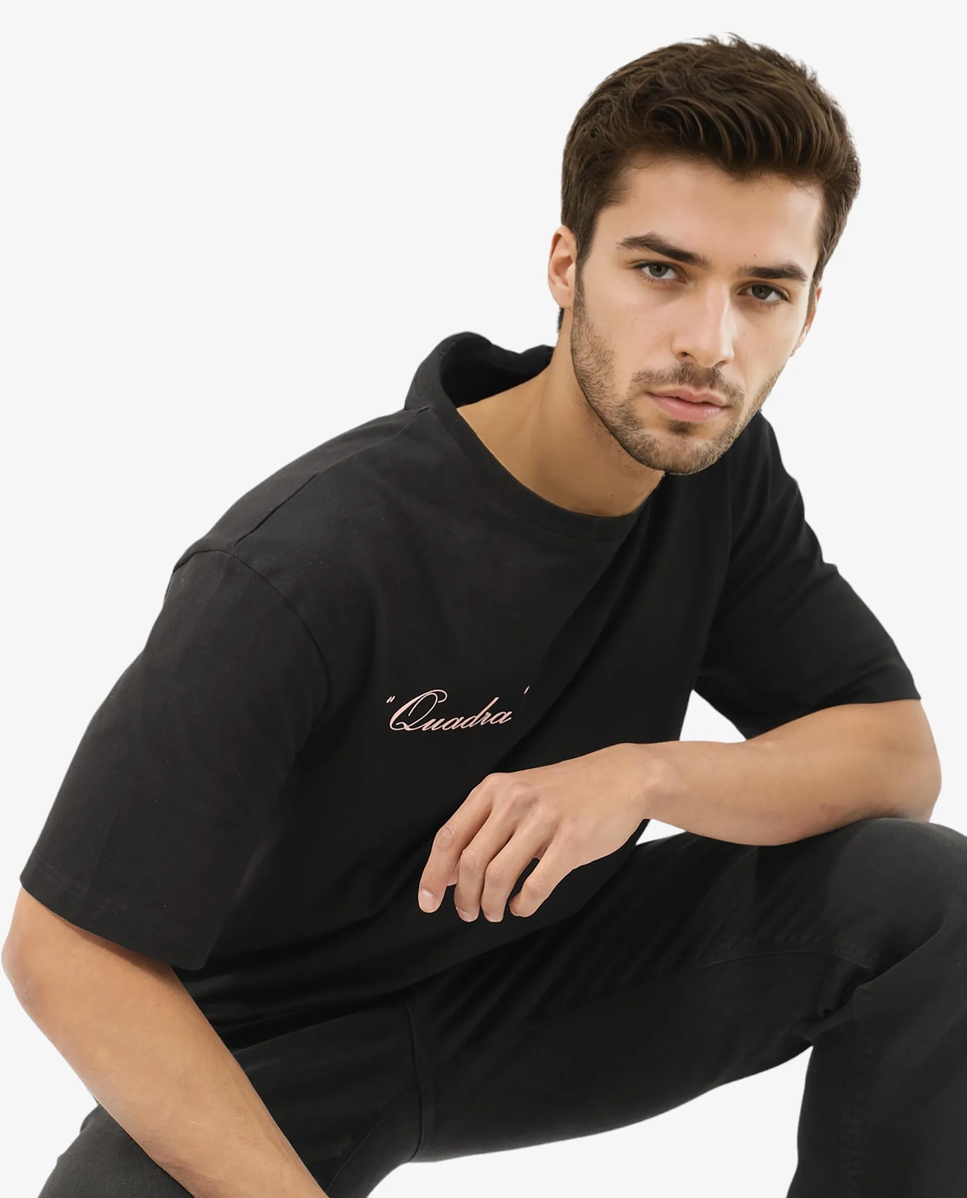 Rare Rabbit Articale Men's Holt Black Cotton Polyester Fabric Crew Neck Oversized Fit Graphic Print T-Shirt