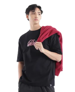 Rare Rabbit Men Kenzo Black Cotton Fabric Short Sleeve Crew Neck Oversized Fit Embroidered T-Shirt