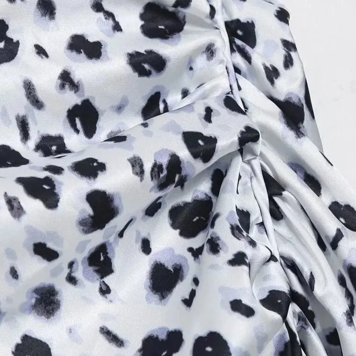 Ruched Slit Animal Print Midi Skirt
