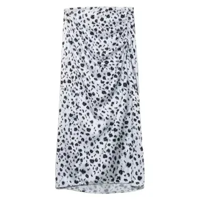 Ruched Slit Animal Print Midi Skirt