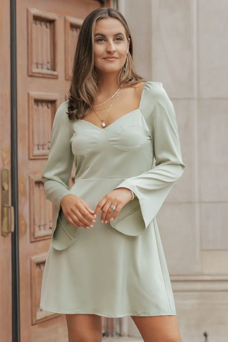 Sage Sweetheart Satin Mini Dress - FINAL SALE