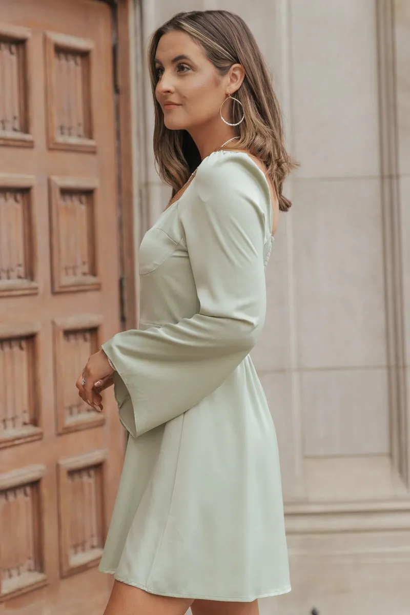 Sage Sweetheart Satin Mini Dress - FINAL SALE