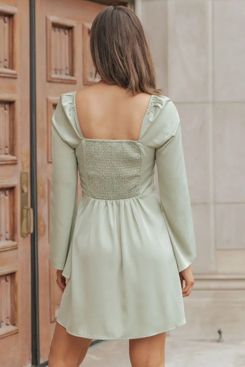 Sage Sweetheart Satin Mini Dress - FINAL SALE