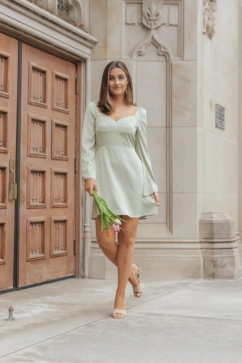 Sage Sweetheart Satin Mini Dress - FINAL SALE