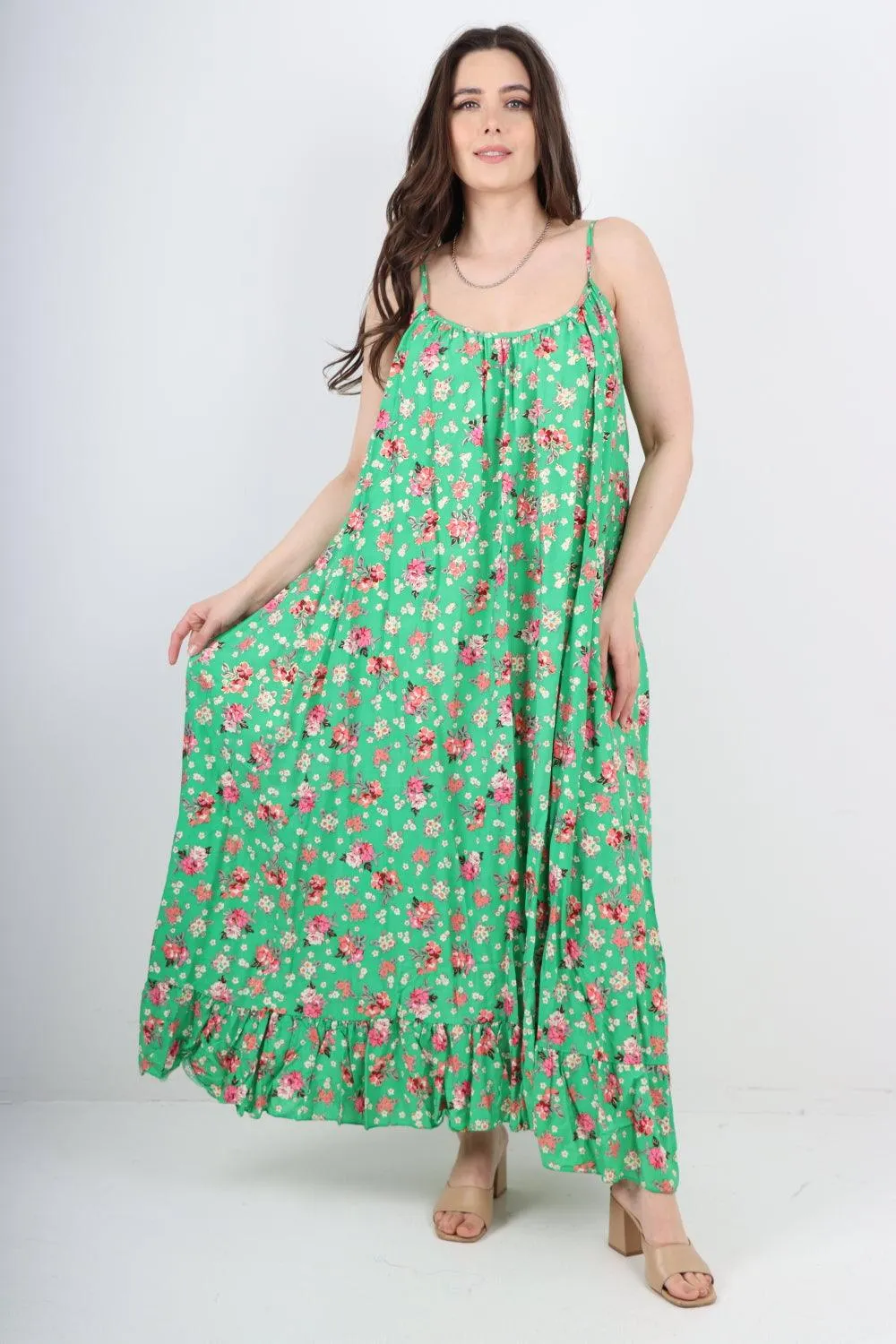 Small Floral Print  Frill Bottom  Sun Dress
