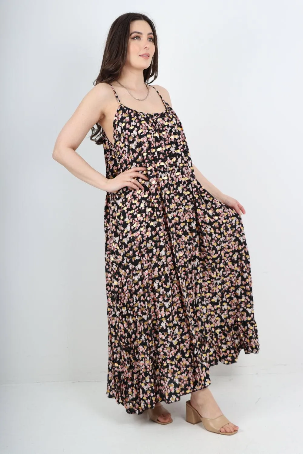 Small Floral Print  Frill Bottom  Sun Dress